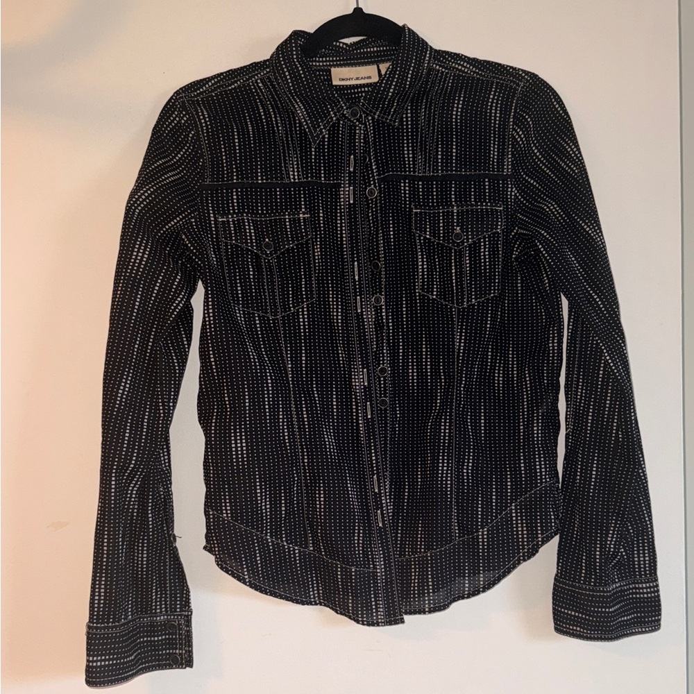 DKNY JEANS pinstriped button-up shirt. SIZE: SMALL